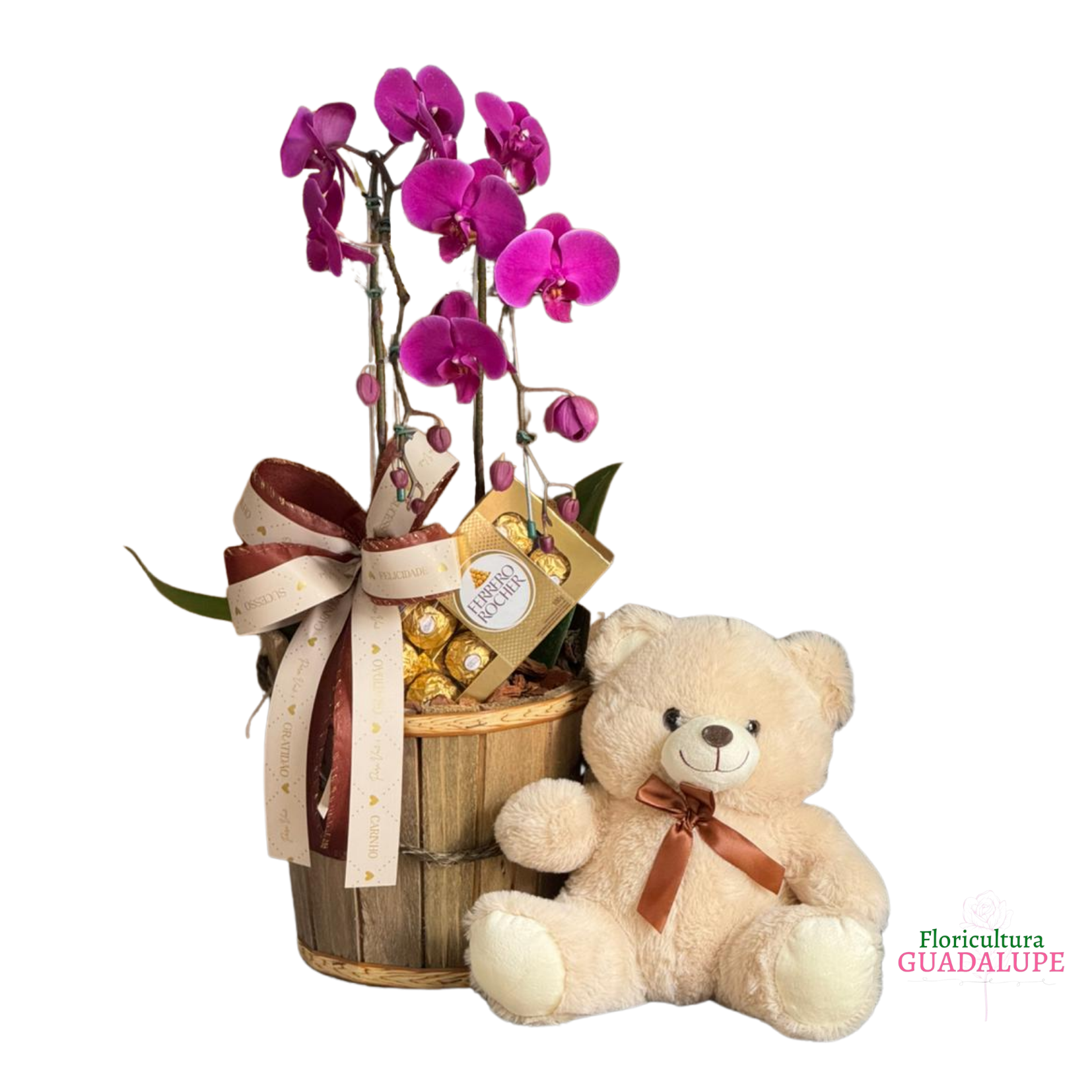 Kit Orqu�dea com Pel�cia e Ferrero Rocher - R�stico 