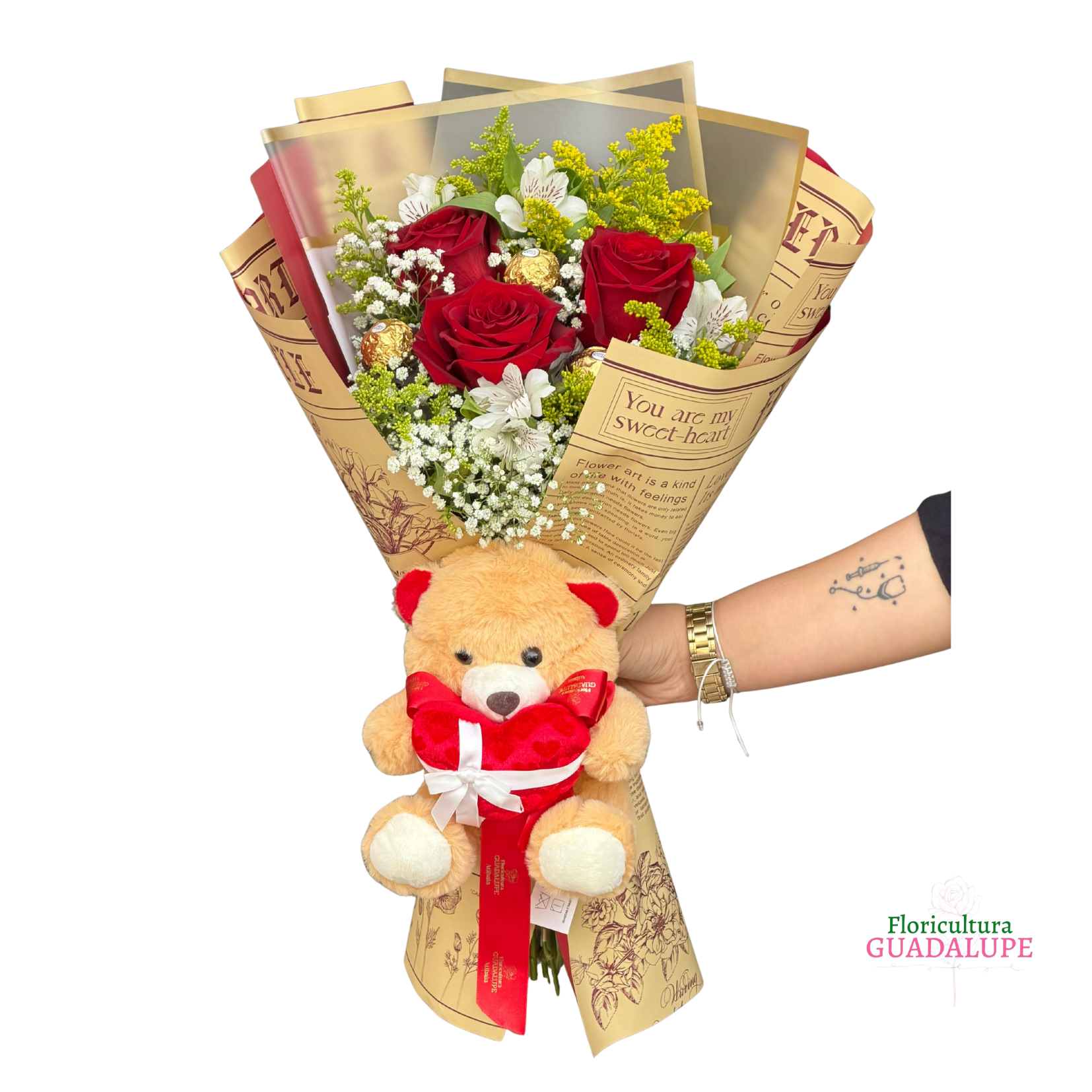 Buqu� Elegance - 3 Rosas com Pel�cia