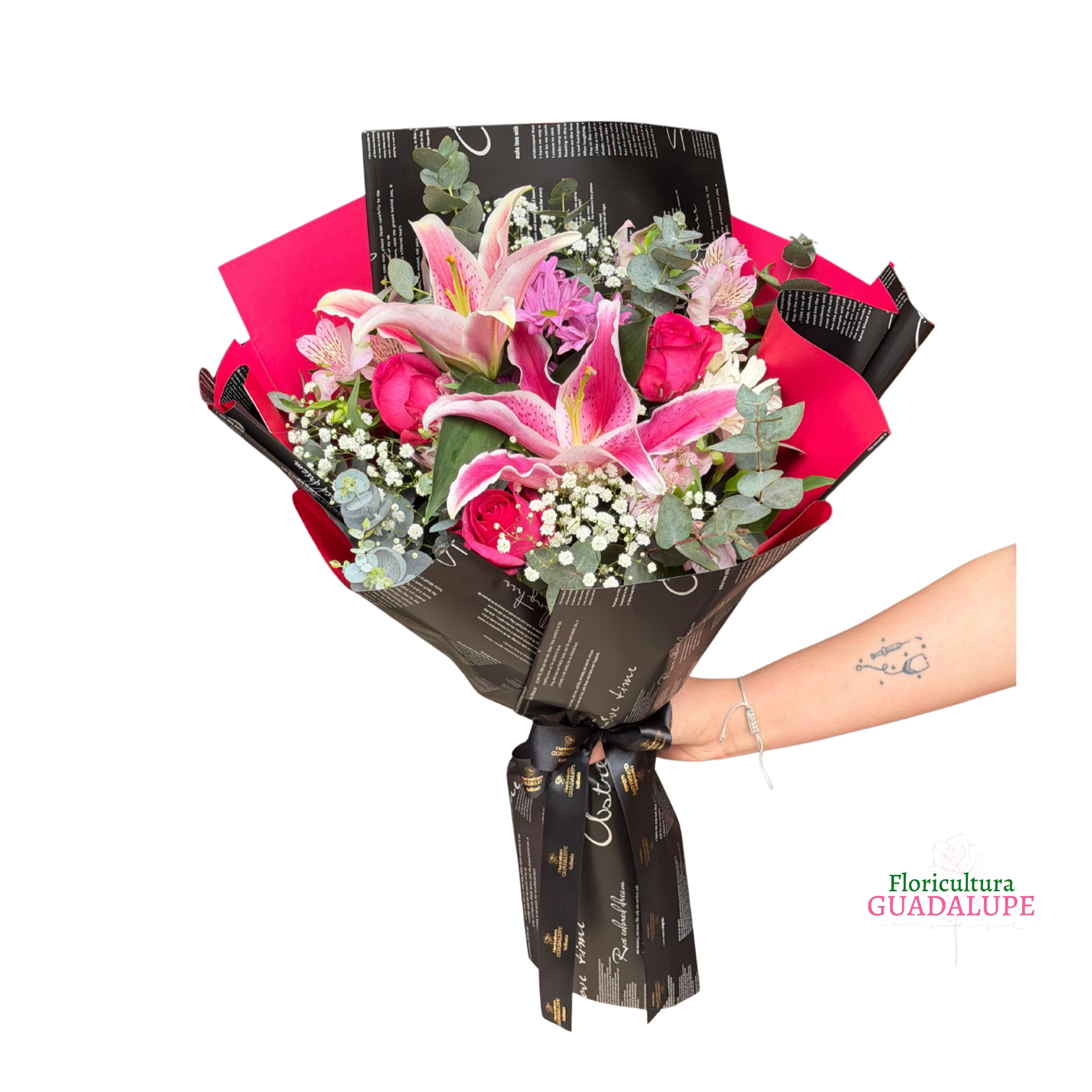 Buqu� de L�rio e Rosas Cor de Rosa - Elegance M