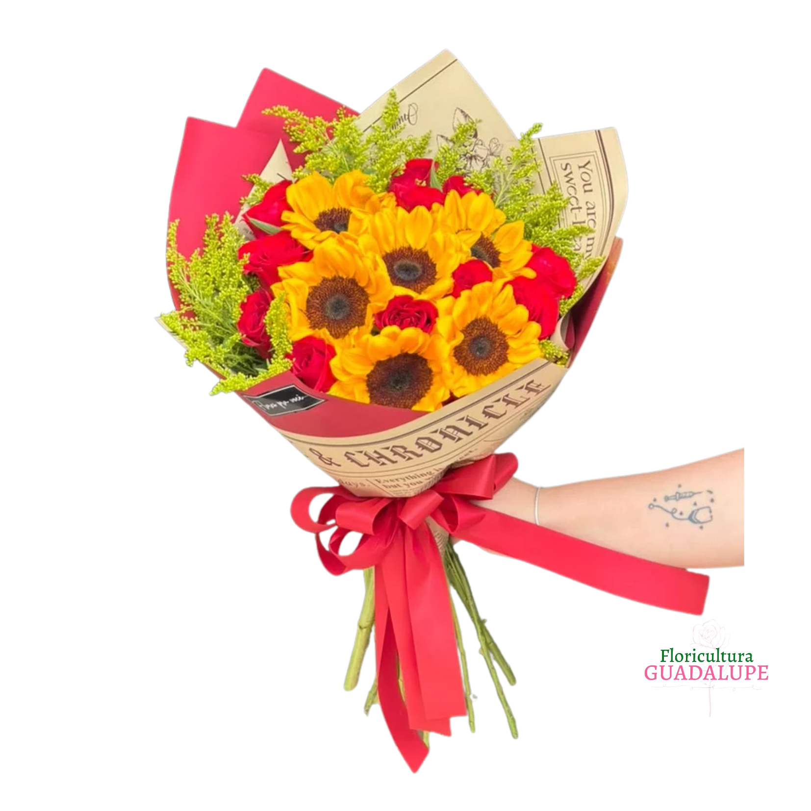 Buqu� de 12 Rosas e 6 Girass�is - With Love