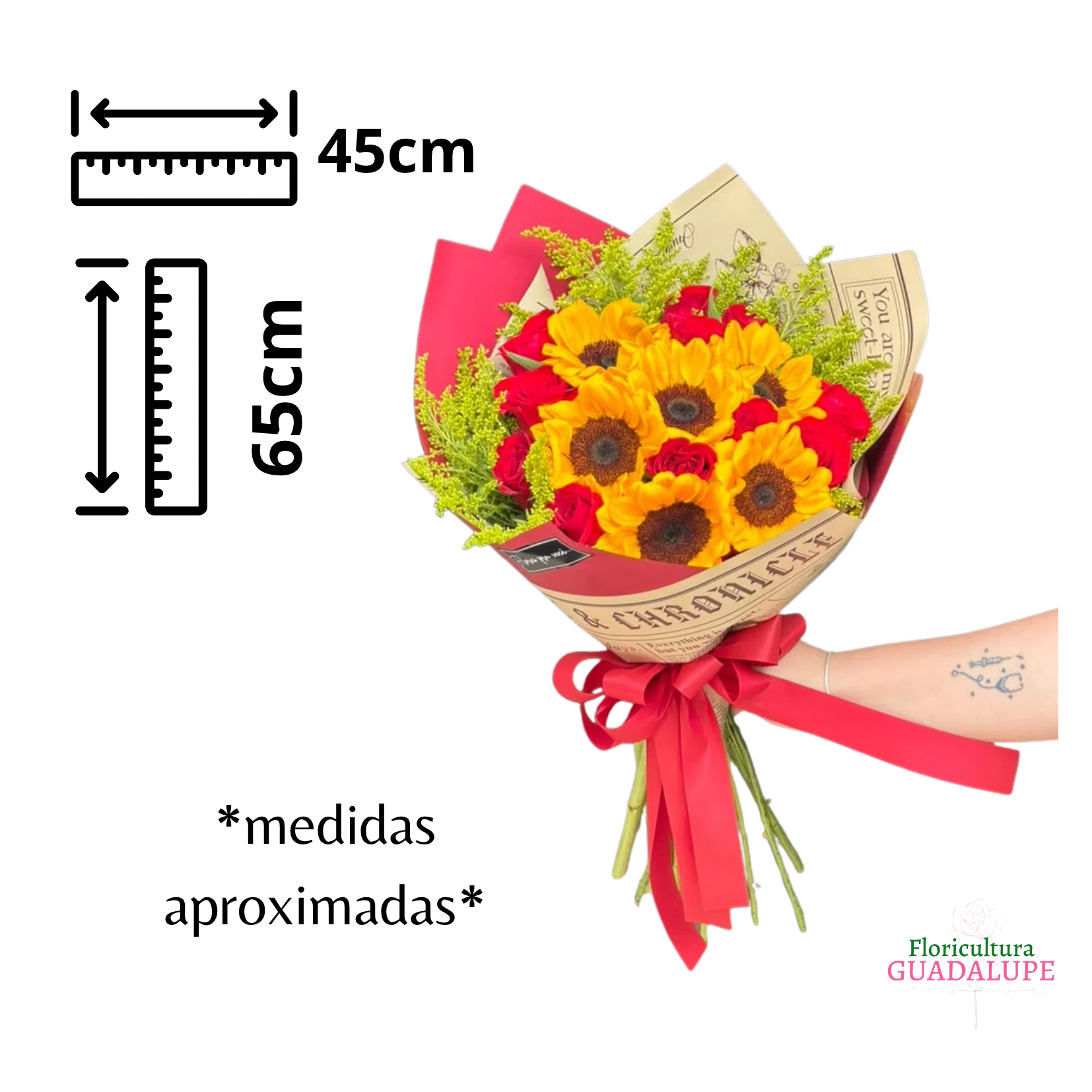 Buqu� de 12 Rosas e 6 Girass�is - With Love