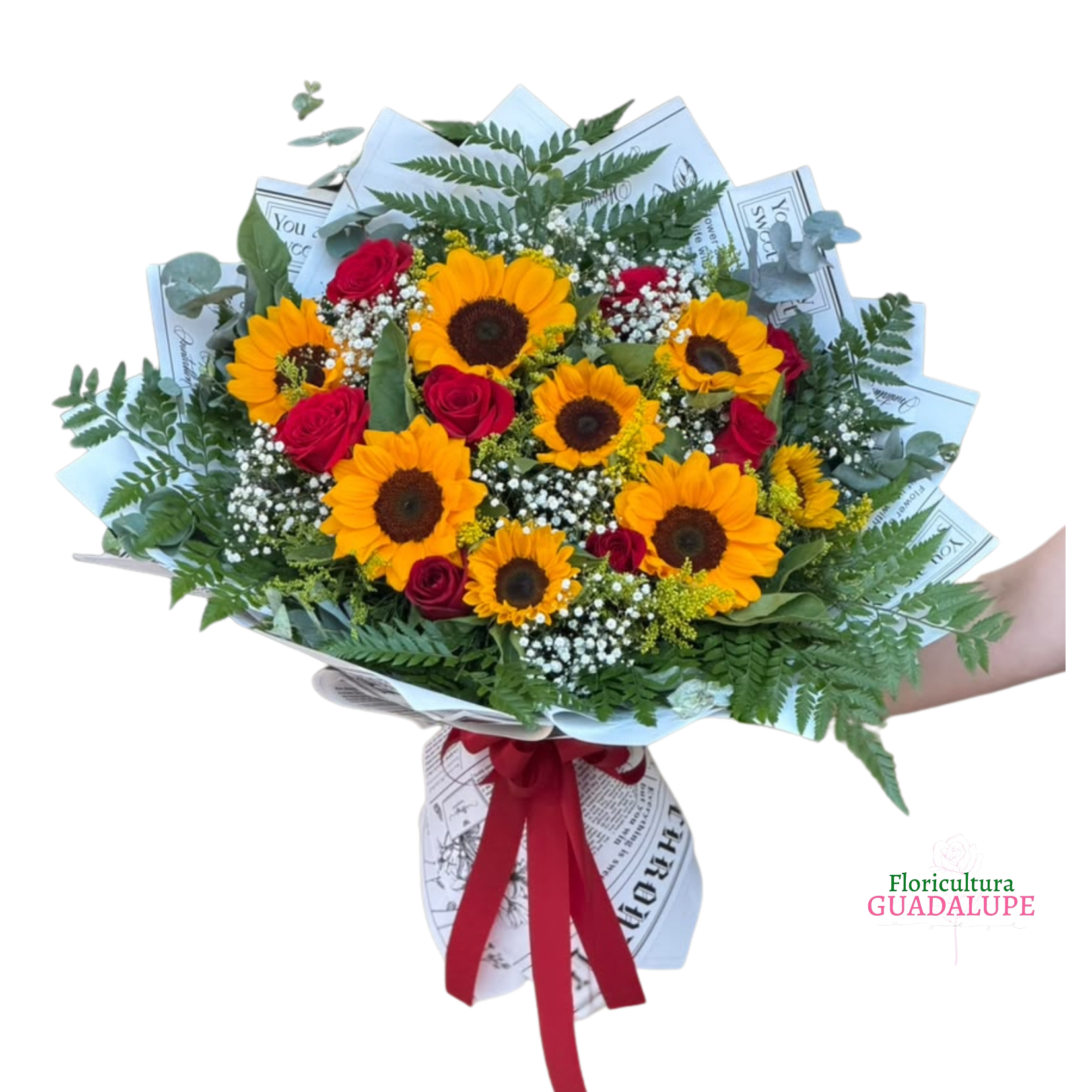 Buqu� de 8 Girass�is e 8 Rosas - R�stico 